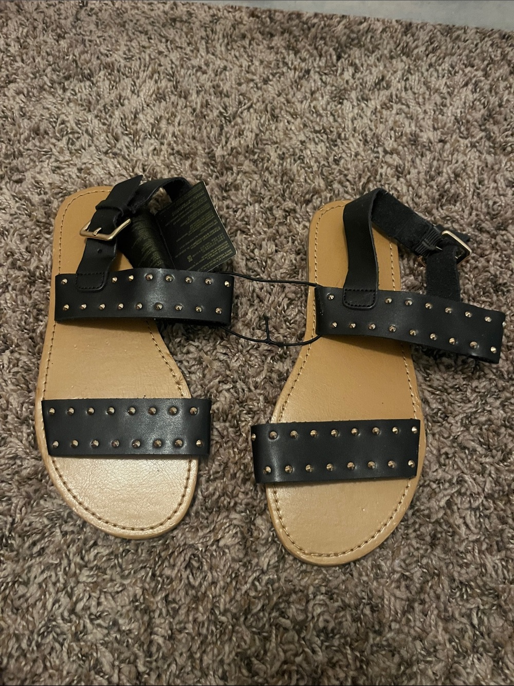 Forever 21 Black Studded Double-Strap Flat Sandals